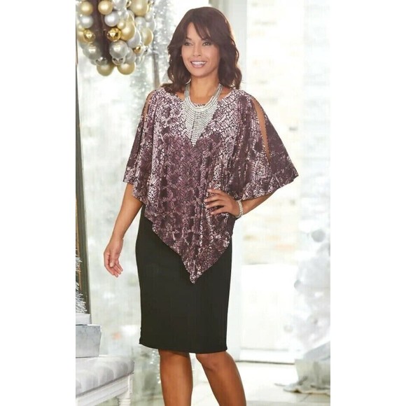 NWT Midnight Velvet Women's 20 Black Floral Capelet Overlay Split Sleeve Dress - Picture 14 of 14